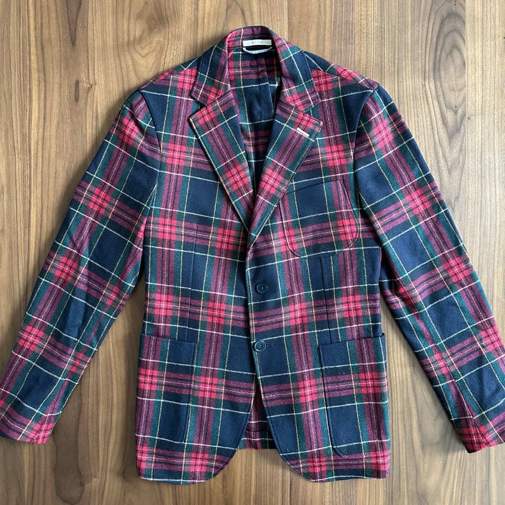 Gant Men's Red and Blue Plaid Blazer